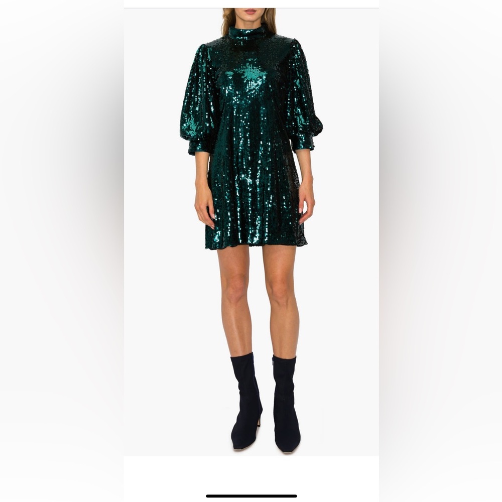 Melloday Sequin Mock Neck Puff Sleeve Minidress